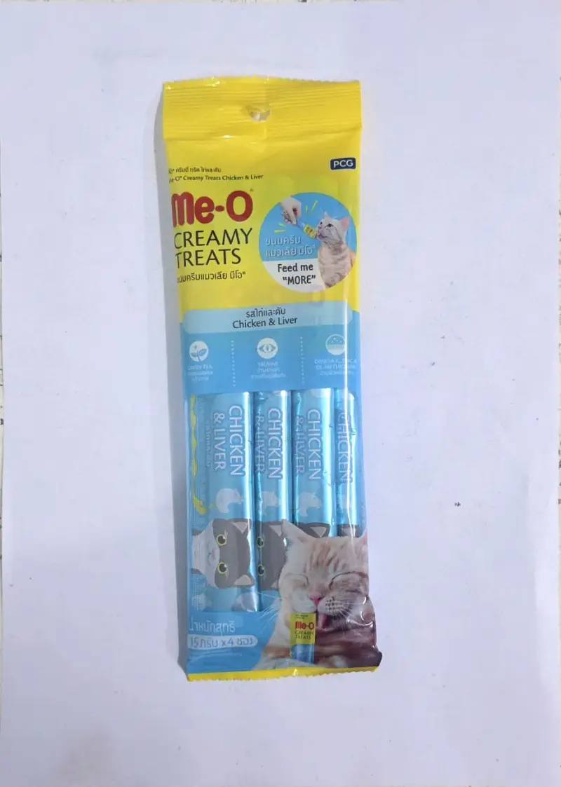 Me-O Creamy Treats – Chicken & Liver Flavor (Pack of 4 Sticks | 15g × 4 = 60g)