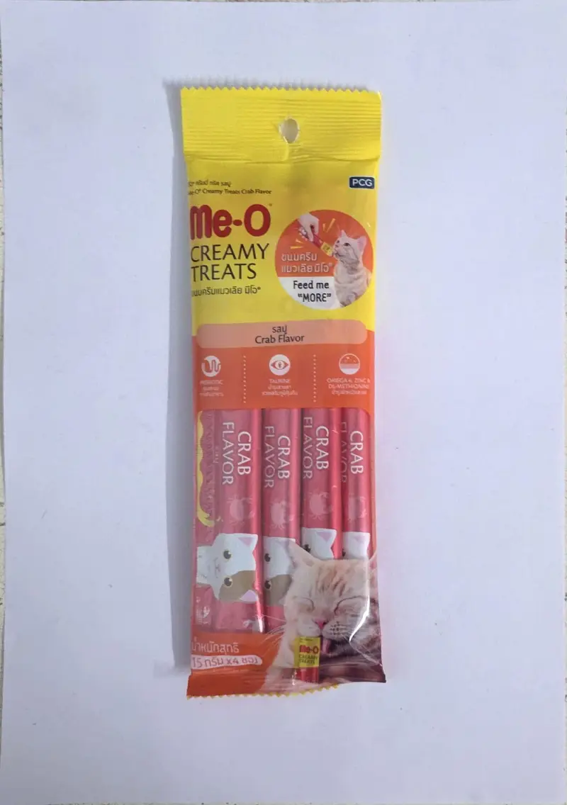 Me-O Creamy Treats – Crab Flavor (Pack of 4 Sticks | 15g × 4 = 60g)