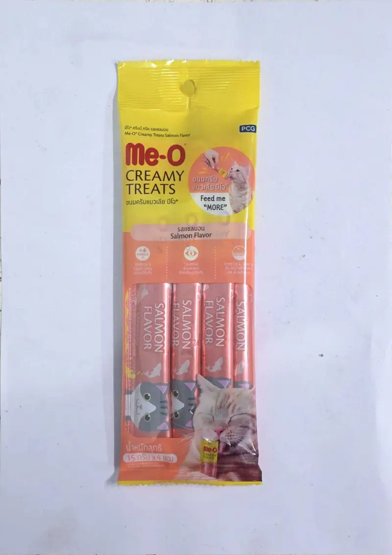 Me-O Creamy Treats – Salmon Flavor (Pack of 4 Sticks | 15g × 4 = 60g)