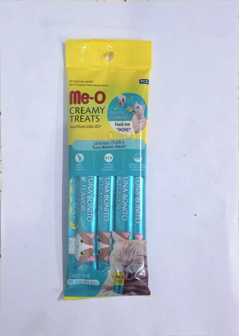 Me-O Creamy Treats – Tuna Bonito Flavor (Pack of 4 Sticks | 15g × 4 = 60g) 