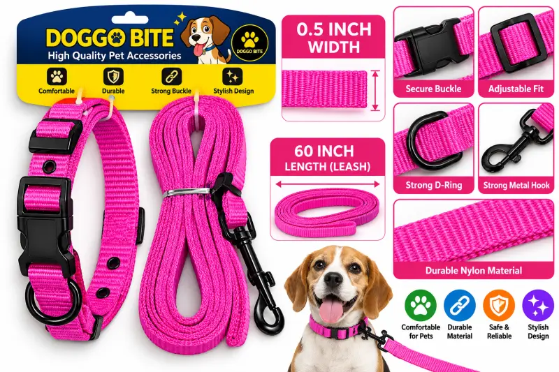 Doggo Bite Collar Set 0.5inch - Pink - Buy Online at Pets Heaven