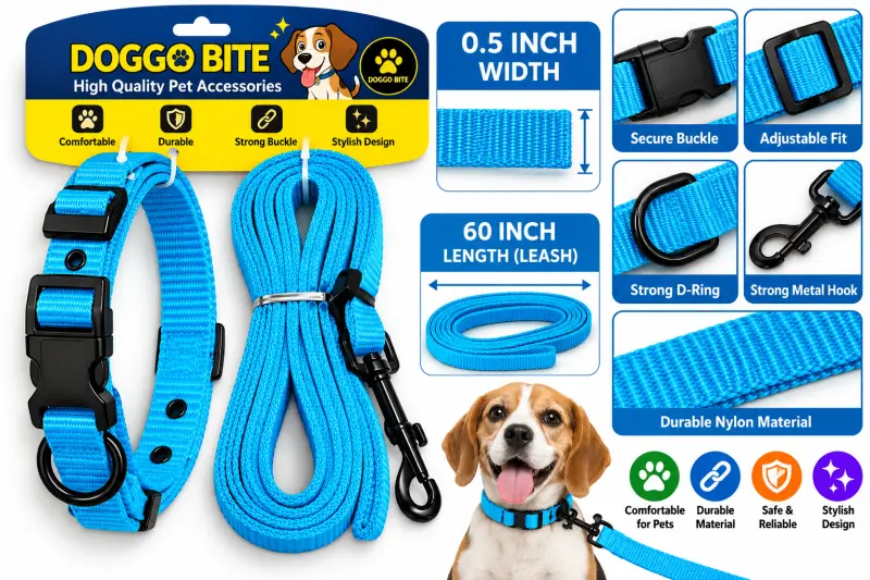 Doggo Bite Collar Set 0.5inch - Blue - Buy Online at Pets Heaven